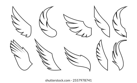 wings icon ollection outline design