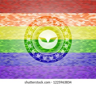 wings icon on mosaic background with the colors of the LGBT flag