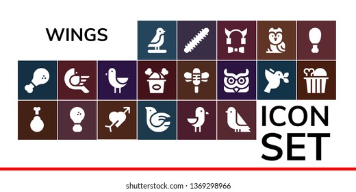 wings icon set. 19 filled wings icons.  Simple modern icons about  - Bird, Chicken, Fried chicken, Cupid, Dove, Seagull, Dragonfly, Owl, Centipede, Devil