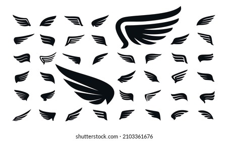 Wings icon set. Angel or bird wings. Vector illustration