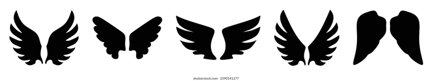 Wings icon set. Bird wings, angel wings elements. Wings Collection in different shape. Vector illustration.