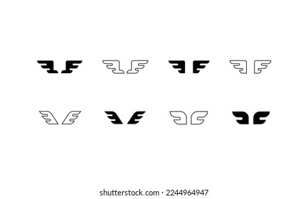 wings icon set. black wing icon - stock vector.	