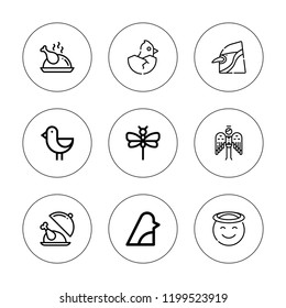 Wings icon set. collection of 9 outline wings icons with angel, bird, chicken icons. editable icons.