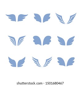 Wings icon set .Collection of Abstract Wings birds and angel