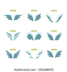Wings icon set .Collection of Abstract Wings birds and angel