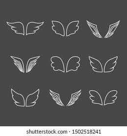 Wings icon set .Collection of Abstract Wings birds and angel