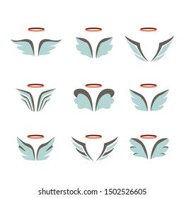 Wings icon set .Collection of Abstract Wings birds and angel