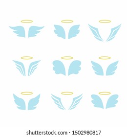 Wings icon set .Collection of Abstract Wings birds and angel
