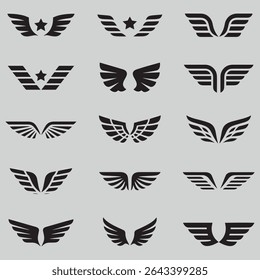 Wings Icon Set – Collection of Black Angel and Bird Wing Logo Vectors