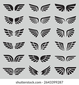Wings Icon Set – Collection of Black Angel and Bird Wing Logo Vectors