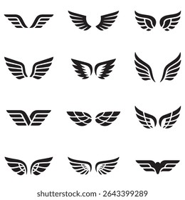 Wings Icon Set – Collection of Black Angel and Bird Wing Logo Vectors
