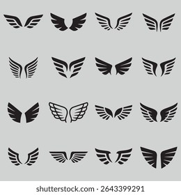 Wings Icon Set – Collection of Black Angel and Bird Wing Logo Vectors