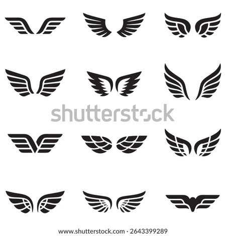 Wings Icon Set – Collection of Black Angel and Bird Wing Logo Vectors