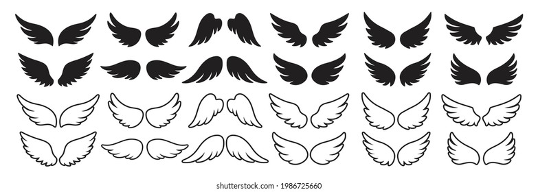 Wings icon set, Wings Collection in different shape, Wings badges, Vector illustration.