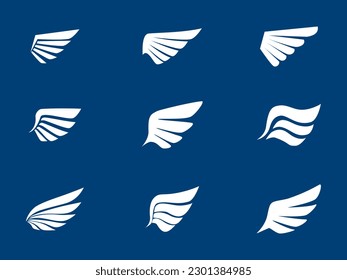 Wings icon set. Symbol of white wings. Pair of wings. Vector 