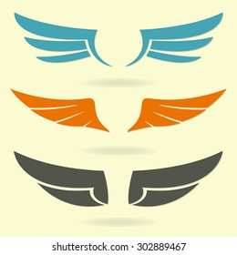 Wings icon set. Vector illustration of different colorful bird wings.