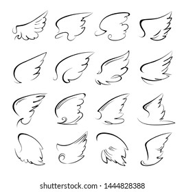 Wings icon sketch set cartoon hand drawn doodle style isolated on a white background, vector illustration