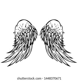 wings icon vector illustration, black and white wings design, design for tattoo, vector wings black and white.