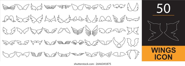 Wings icons. Wings icons. Bird wings, angel wings elements. Vector for websites, mobile interfaces, presentations, banner, visual branding etc. Vector illustration. EPS 10