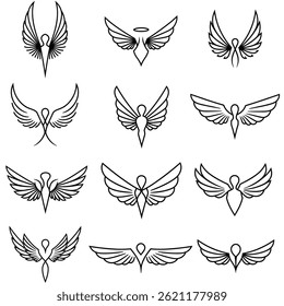 Wings icons collection.Set of Wings badges icon.Wings symbol. Vector Illustration