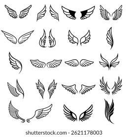 Ícones Wings coleção.Conjunto de símbolos Wings icon.Wings símbolo. Ilustração de vetor