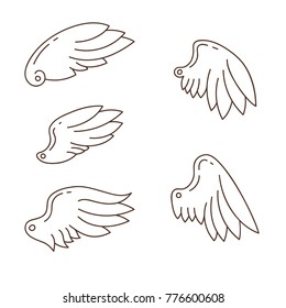 Wings Icons, Hand Drawn Outline Illustrations, Vector Set