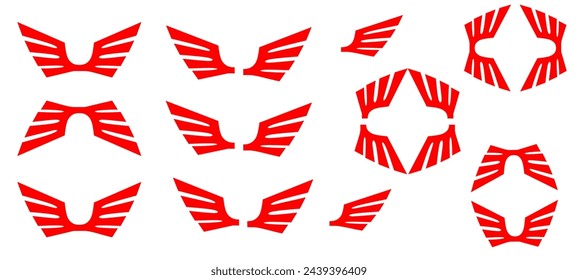 Wings icons. Red Wings badges. Collection wings badges. Vector illustration.