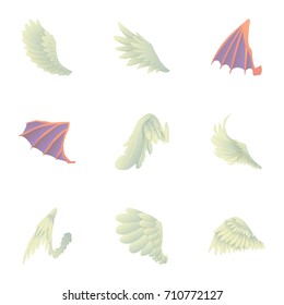 Wings icons set. Cartoon set of 9 wings vector icons for web isolated on white background