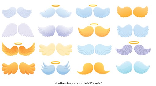 Wings icons set. Cartoon set of wings vector icons for web design