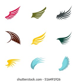 Wings icons set. Flat illustration of 9 wings vector icons for web