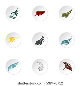 Wings icons set. Flat illustration of 9 wings vector icons for web
