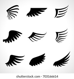 Wings icons set isolated on white background. Vector illustration 