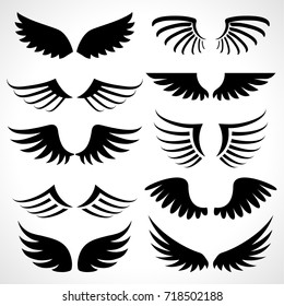 Wings icons set isolated on white background. Vector illustration 