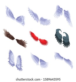 Wings icons set. Isometric set of wings vector icons for web design isolated on white background