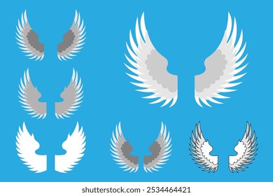 Wings icons set on transparent background. Line style. Angel wings icon vector set. Eagle, bird, heraldic, flying, falcon, phoenix, hawk logo