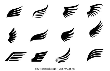 Wings icons set on transparent background. Angel wings icon vector set. Eagle, bird, heraldic, flying, falcon, phoenix, freedom graphics vector set