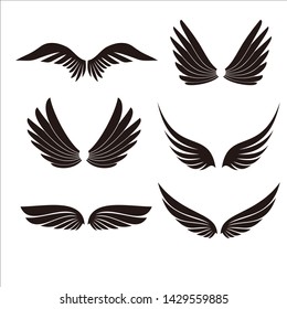 Wings icons set on white background for graphic and web design.