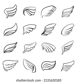 Wings icons set in outline style isolated on white background