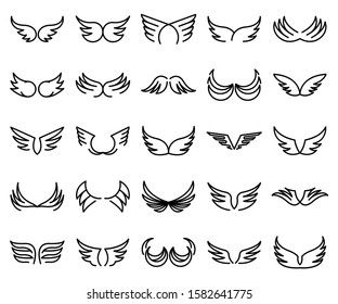 Wings icons set. Outline set of wings vector icons for web design isolated on white background