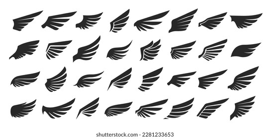 Wings icons set. Simple set of wings badges. Vector black silhouettes collection for your design on white background