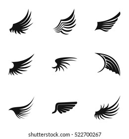 Wings icons set. Simple illustration of 9 wings vector icons for web