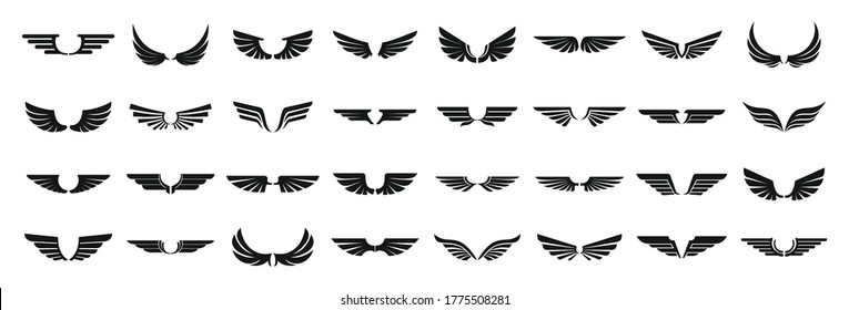 Wings icons set. Simple set of wings vector icons for web design on white background