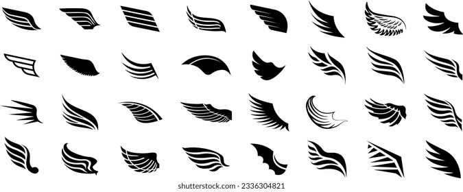 Wings icons set. Simple set of wings vector icons for web design on transparent background. Vector illustration