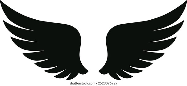 Wings icons set. Simple set of wings vector icons for web design on white background, silhouette vector.