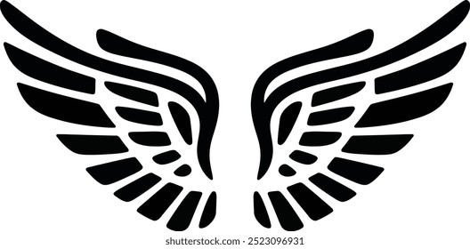 Wings icons set. Simple set of wings vector icons for web design on white background, silhouette vector.