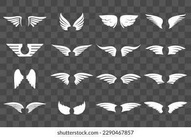 Zeichensymbole gesetzt. Weiße Flügel-Abzeichen. Vektorgrafik