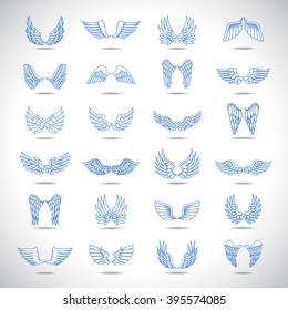 Wings Icons Set-Isolated On Gray Background-Vector Illustration,Graphic Design.For Web, Websites, App, Print, Presentation Templates, Mobile Applications And Promotional Materials.Different Old Shape