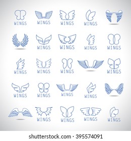 Wings Icons Set-Isolated On Gray Background-Vector Illustration,Graphic Design.For Web, Websites, App, Print, Presentation Templates, Mobile Applications And Promotional Materials.Different Old Shape