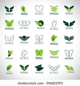Wings Icons Set-Isolated On Gray Background-Vector Illustration,Graphic Design.For Web, Websites, App, Print, Presentation Templates, Mobile Applications And Promotional Materials.Different Old Shape