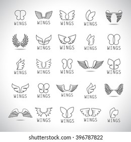 Wings Icons Set-Isolated On Gray Background-Vector Illustration,Graphic Design.For Web, Websites, App, Print, Presentation Templates, Mobile Applications And Promotional Materials.Different Old Shape